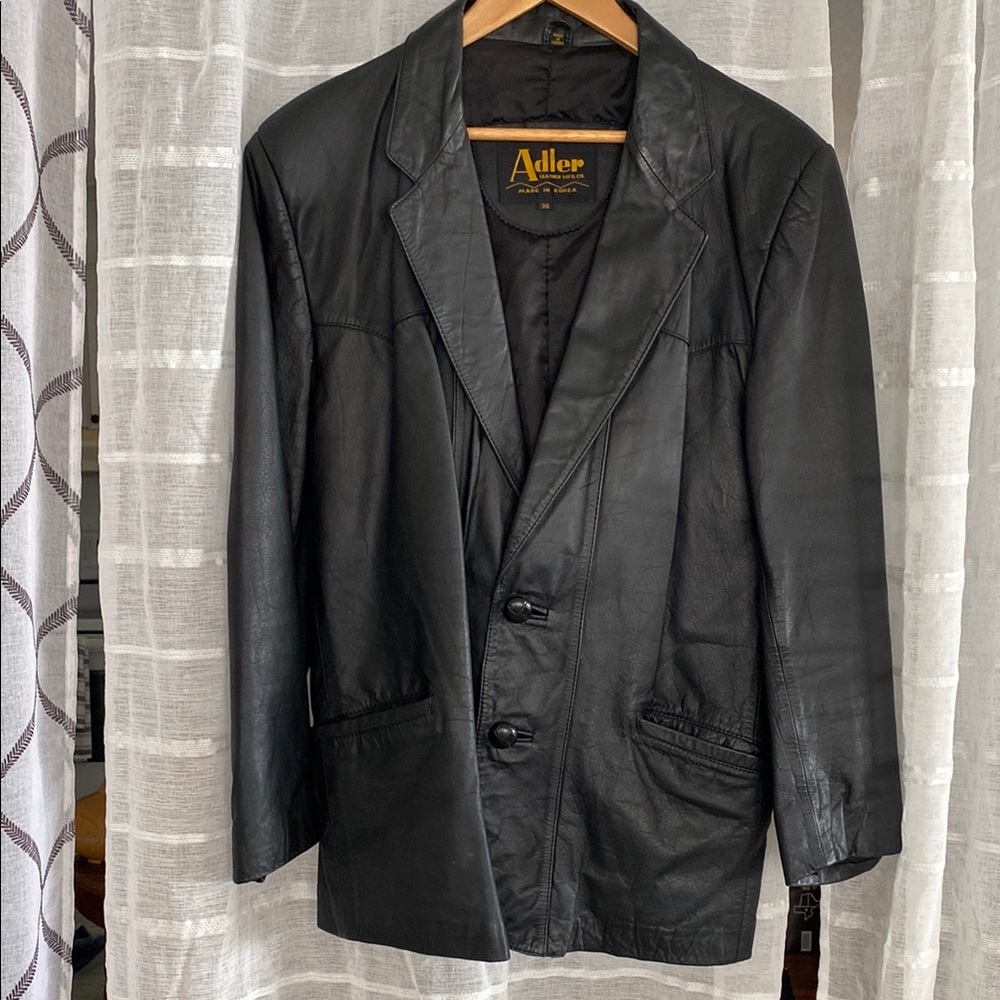 Adler Vintage Men’s Black Leather Western Blazer Size 38